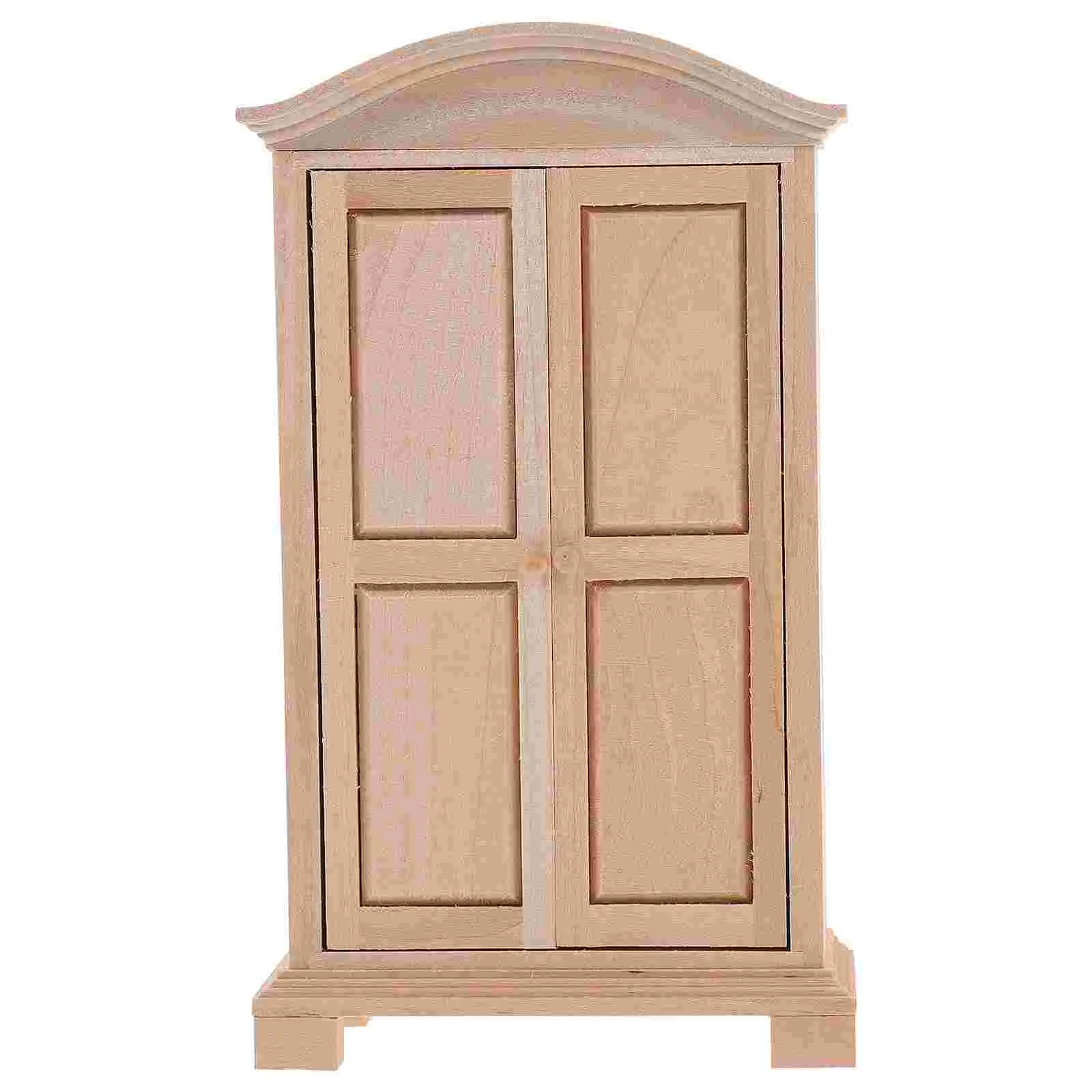 

Mini Wardrobe Tiny for House Miniature Wood Closet Baby Clothes Hangers Coat Wooden Model