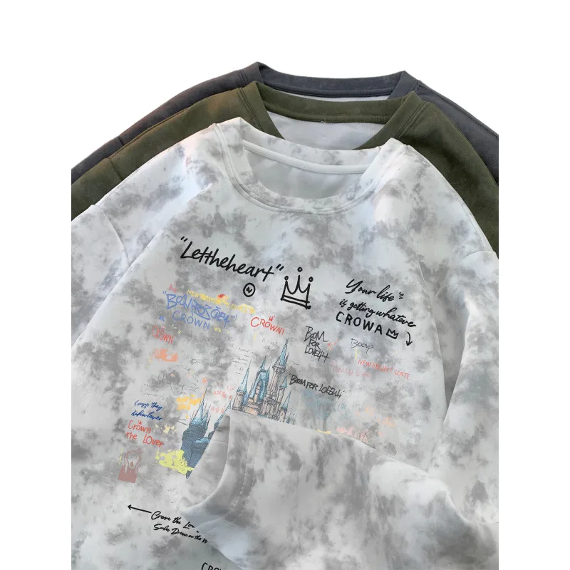 Unisex Sweatshirts 2025 Autumn New Long-Sleeve T Shirt Trendy Tie Dye Heavyweight Crew Neck Loose Base Layer Top