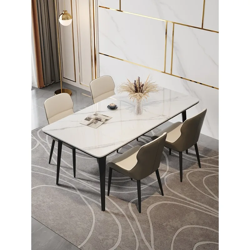 

Italian light luxury rock slab dining table and chairs household small apartment modern simple rectangular dining table