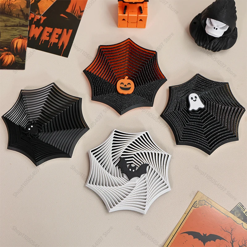 3Dプリントハロウィンスパイダーネットフィジェットトイ9cm携帯用プレイ感覚玩具、ハロウィンホームデコレーション