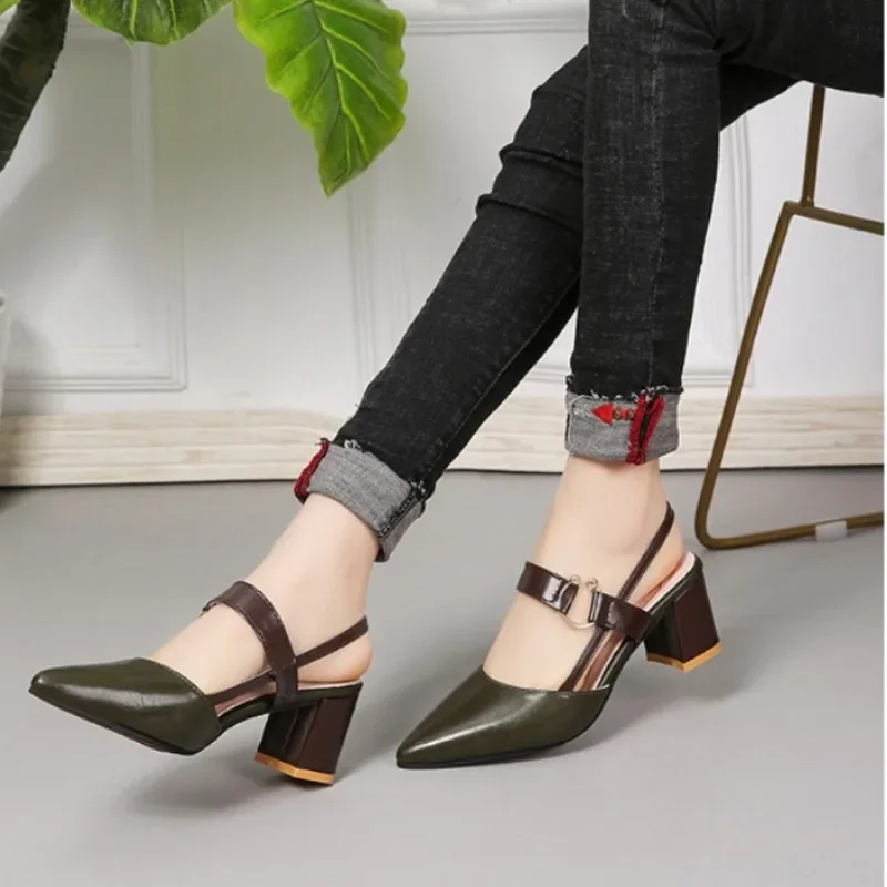 Women Sandals 2024 New Summer Pointy Chunky Sandals Plus Size Women Sandals Fashion High Heels Women Shoes Zapatos De Mujer