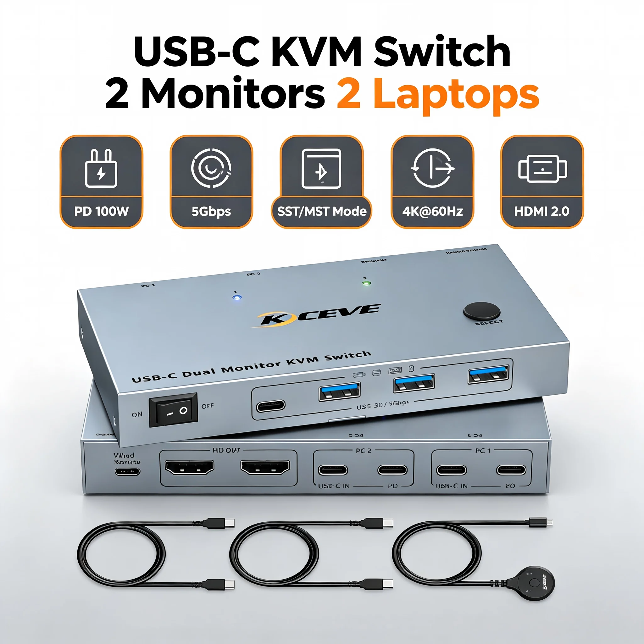 USB-C KVM Switch 2 Monitors 2 Laptops 4K@60Hz,USB C Switch HDMI / DP Dual Monitor for 2 laptops Share 2 Monitor 4 USB3.0 Devices
