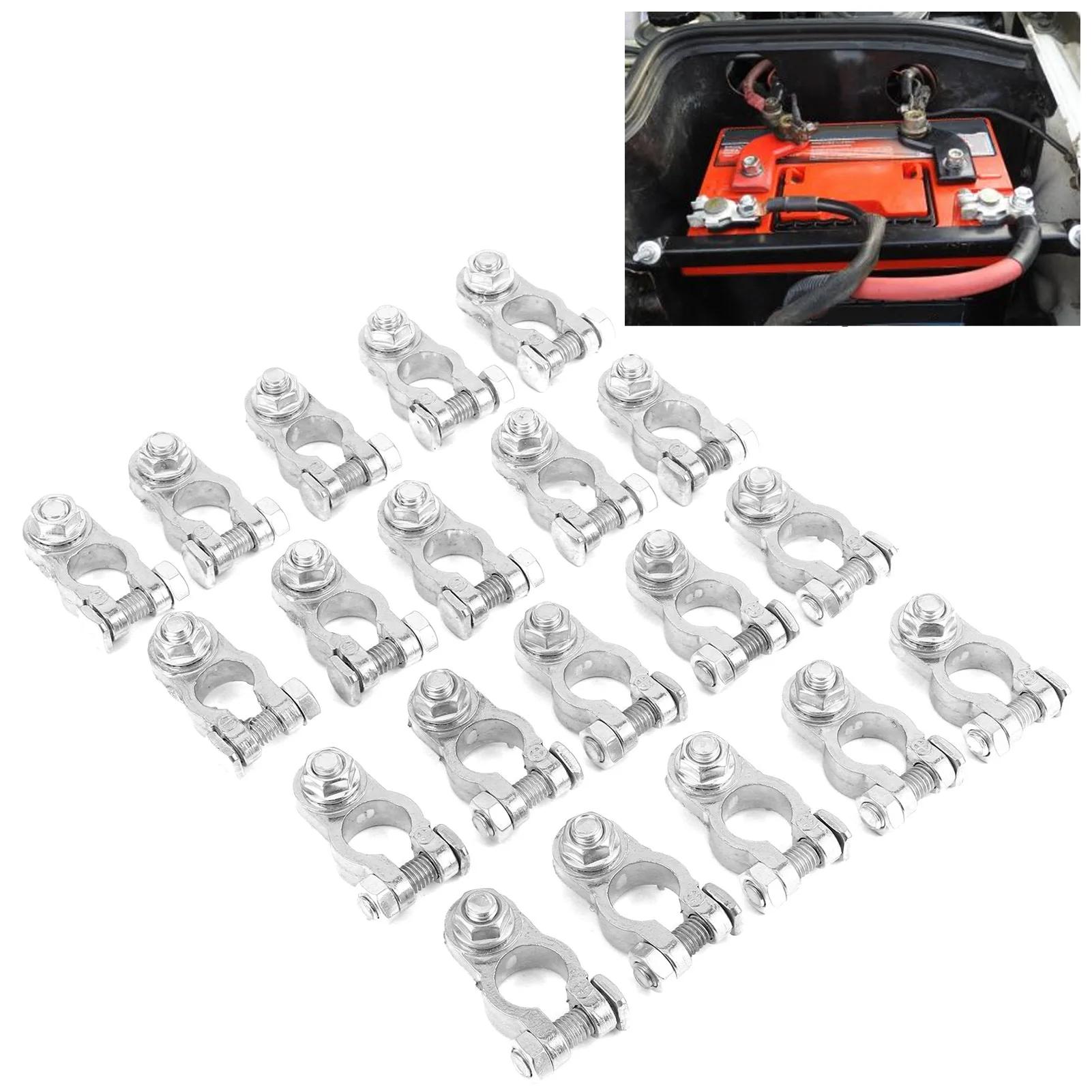 20Pcs Car Battery Terminal Set Connector Clamp 12V Positive+Negative for Caravan Van Motorhome Boat