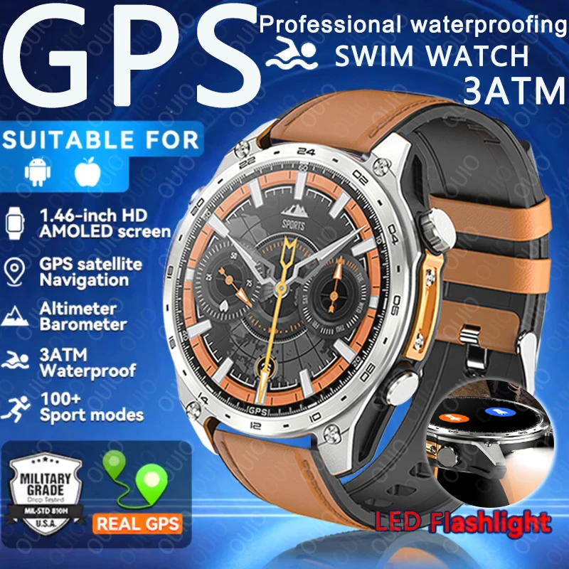 

Новые военные умные часы для активного отдыха с GPS, компасом, альтиметром, водонепроницаемостью 3ATM, аккумулятором 530 мАч, функцией звонков по Bluetooth, спортивные смарт-часы для мужчин