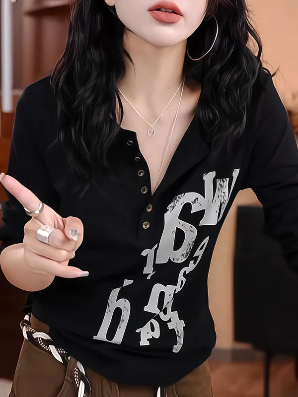 

Женская футболка свободного кроя с длинным рукавом и принтом, весенняя модная модель, утягивающая, с высокой талией, дышащая, приятная для кожи