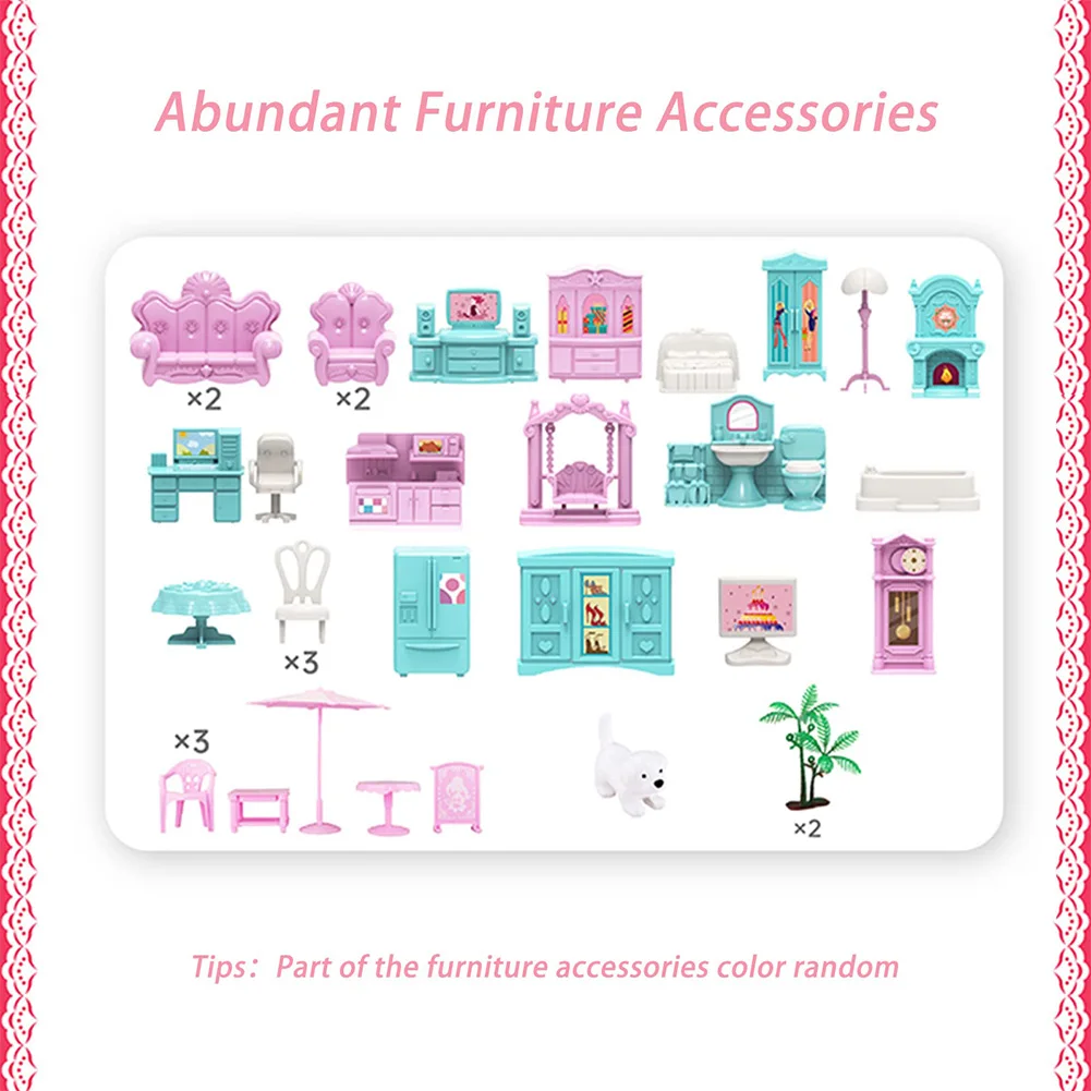 Lovely Doll House Furniture and Accessories Set Pretend-Play DIY Dollhouse Kit DIY House Model Landscape for Girls Birthday Gift