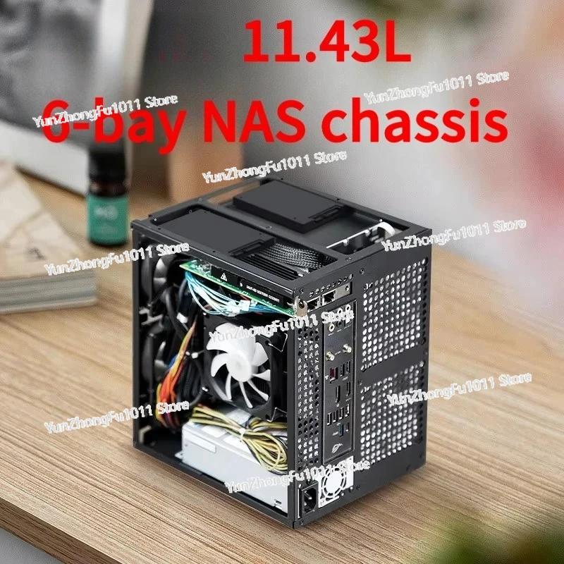 Compatible Small 1U Power Supply, 6-Disk NAS Chassis 3 mm Thick Anodized Aluminum Black ITX Motherboard