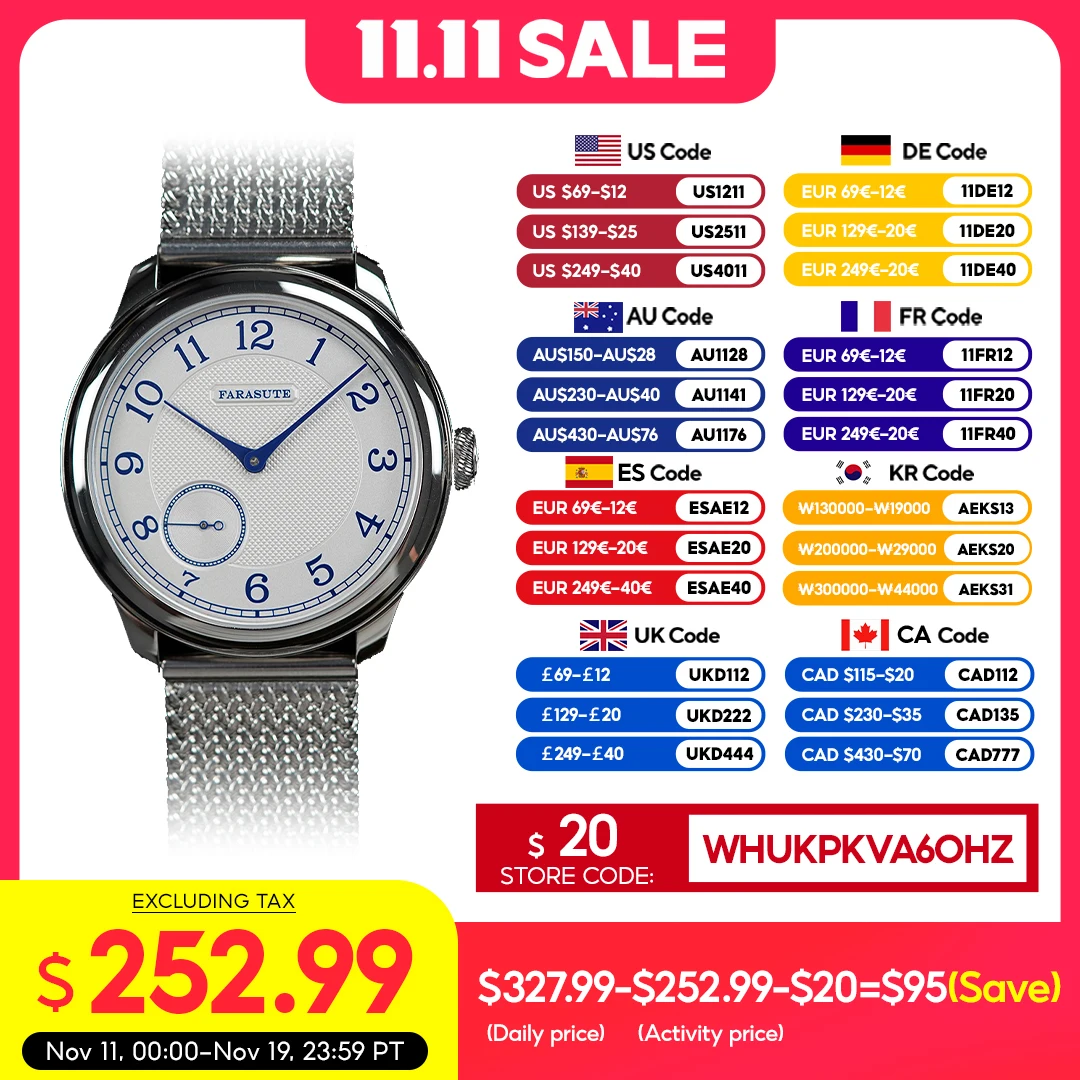 

FARASUTE Retro Power Reserve 80 hours Machinery Wristwatch For Men St17 Manual Mechanical Watch Small Second Steel Bracelet