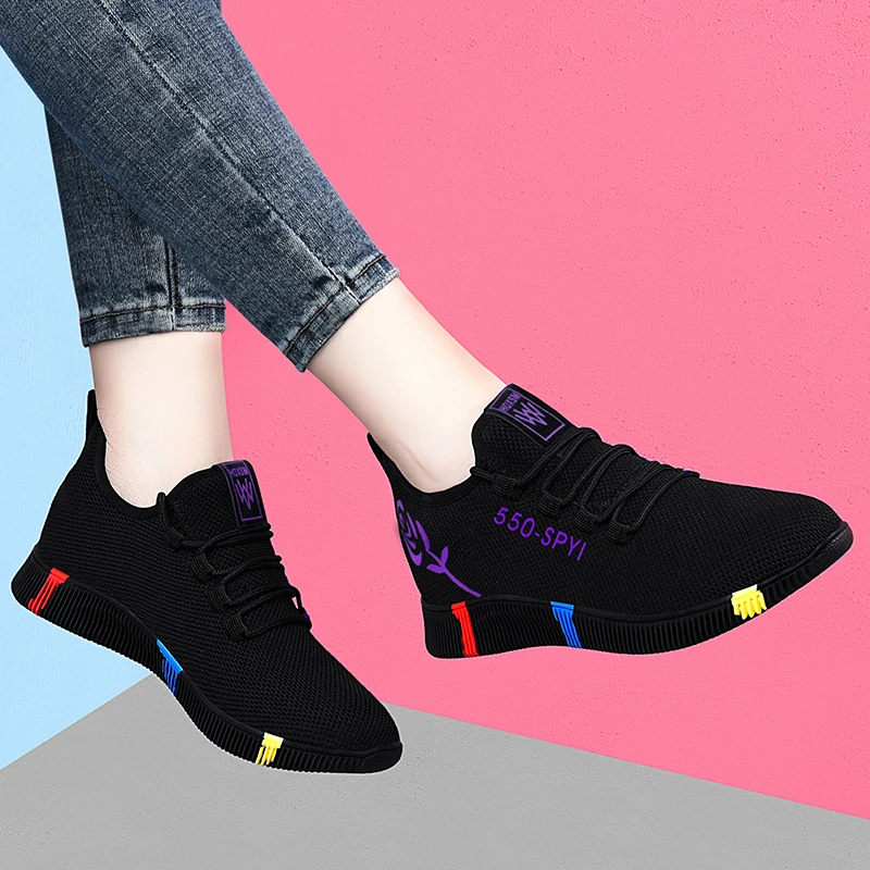 Chaussures de course à lacets pour femmes, baskets de Sport en plein Air, à plateforme, en maille d\'air, respirantes, de marche, de Jogging,