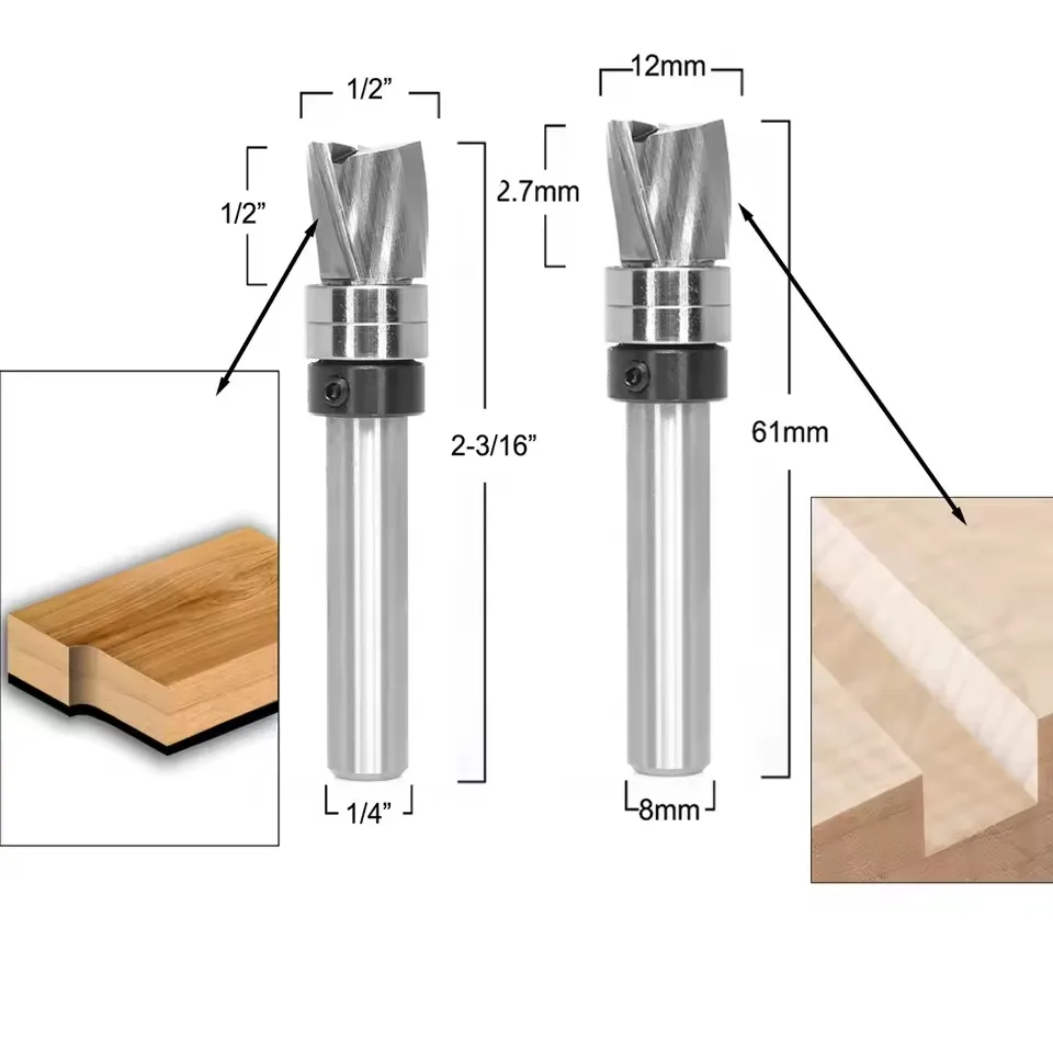 Bearing Router Bit Spiral End Mill Woodworking Tool Carbide Tipped Flush Trim Plunge Emplate Upper Bearing Ultra-Perfomance