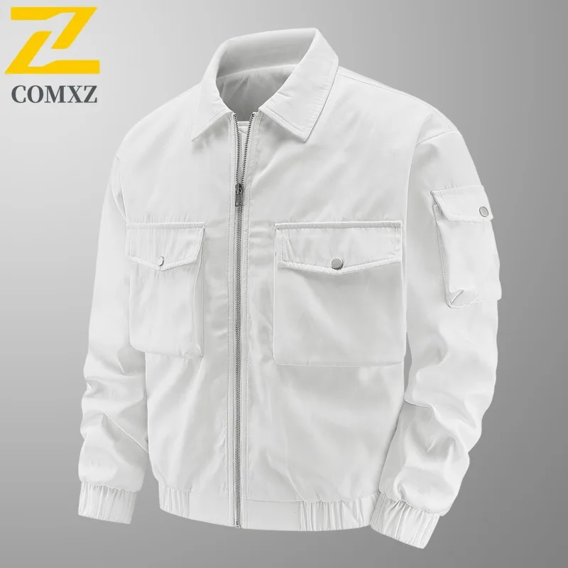 

COMXZ 2025 мужские осенние свободные куртки с отложным воротником, повседневная легкая ветрозащитная уличная одежда для приключений, модная верхняя одежда