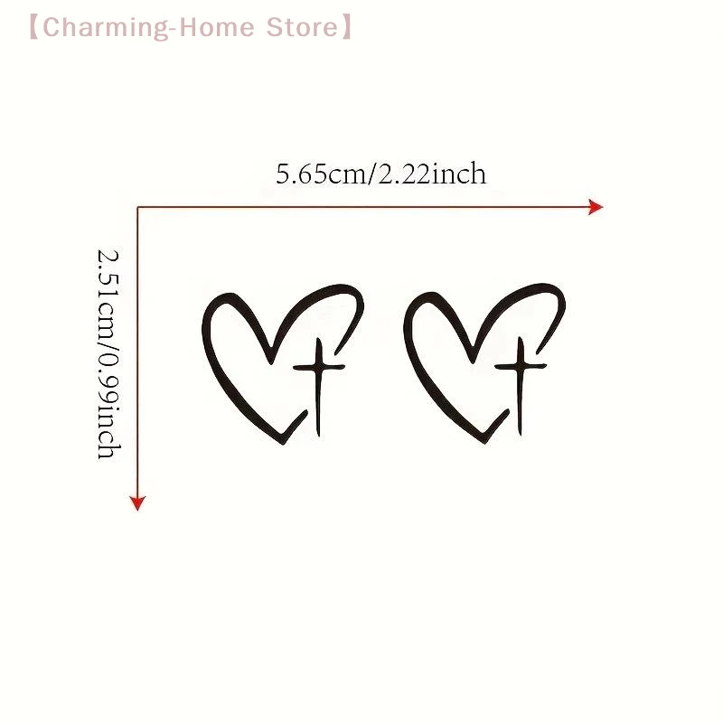 【M】2Pcs/set Of Heart Shape Cross Mirror Stickers, Personalized Creative Decoration Waterproof Rearview Mirror Stickers For Cars