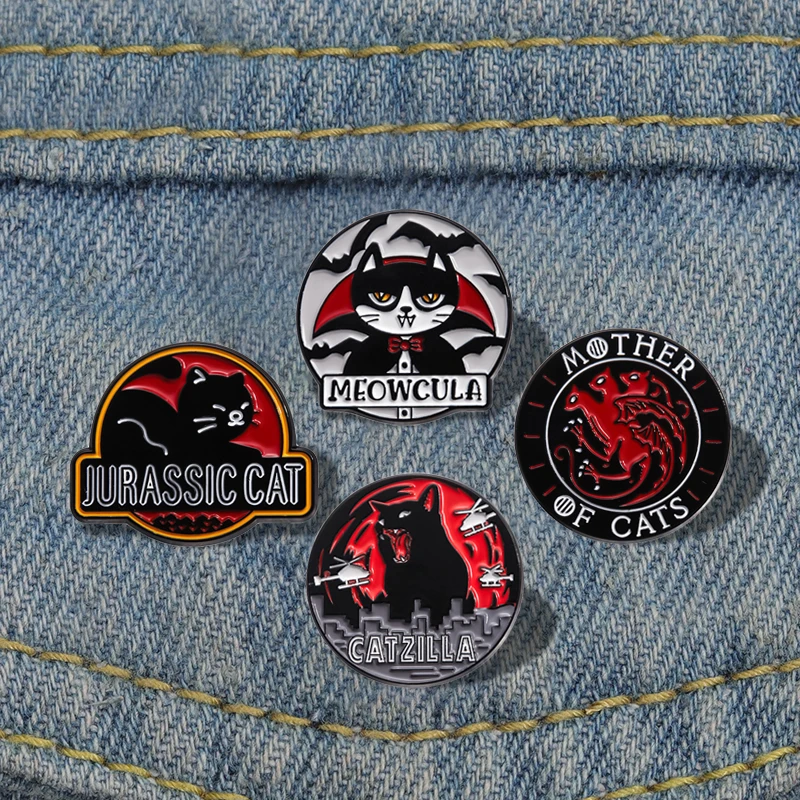 Black Big Cat Enamel Pins Custom MOTHER OF CATS Brooches Lapel Badges Gothic Animal Jewelry Gift for Kids Friends