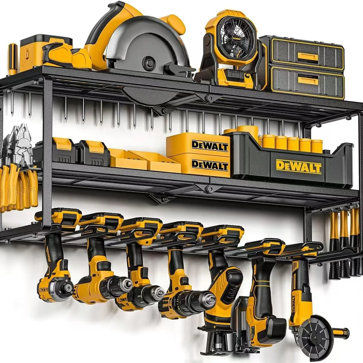 66*20*30 cm 7 fentes outil électrique détachable supports de rangement muraux durables supports organisation avec roues suspendus maison garage
