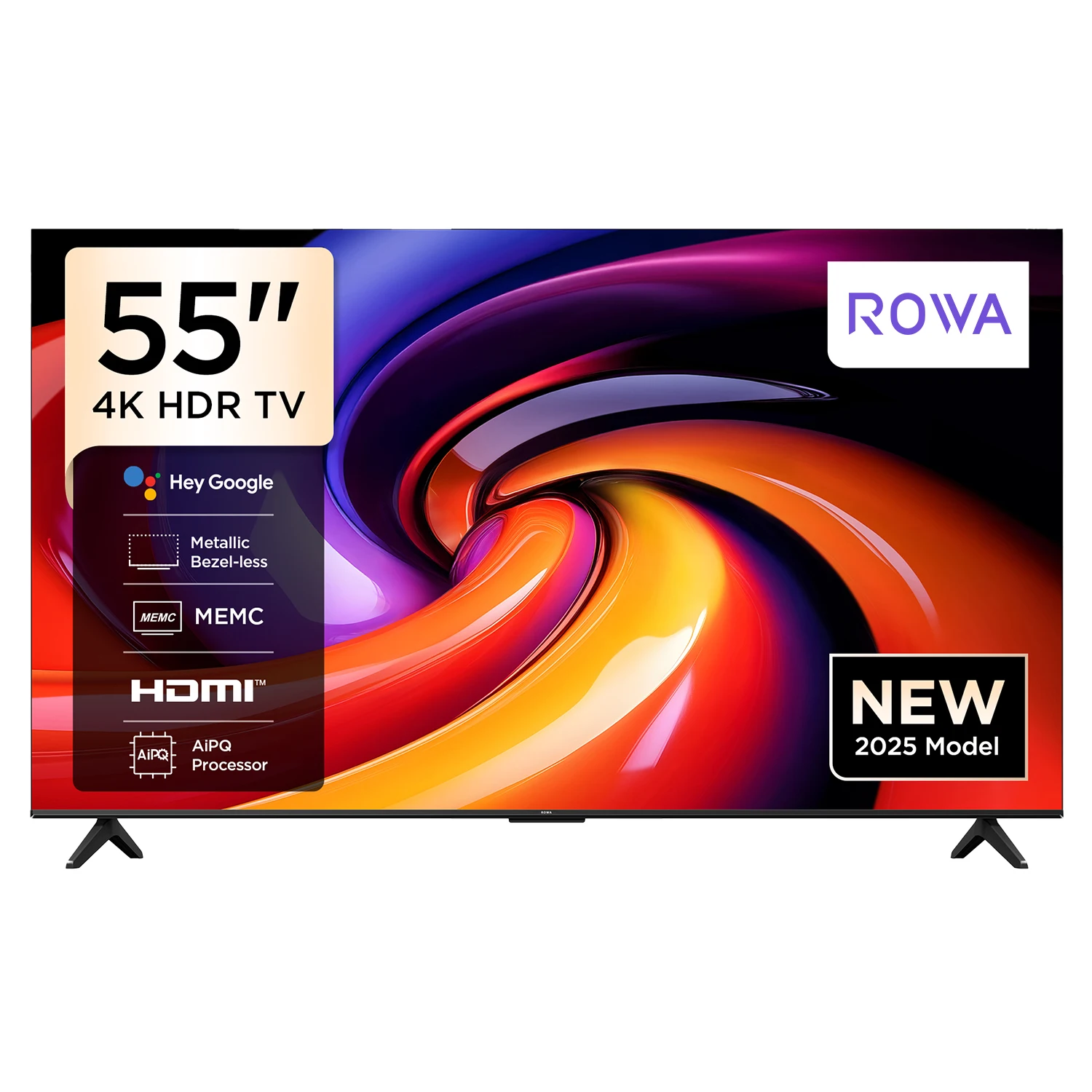تلفزيون ROWA 55R55 الذكي، 55 بوصة، 4K UHD HDR 10+، ألعاب Google TV، تحسين الألوان الديناميكي، Dolby Vision Atmos، MEMC، التحكم الصوتي، Game Master بتصميم نحيف (موديل 2025)