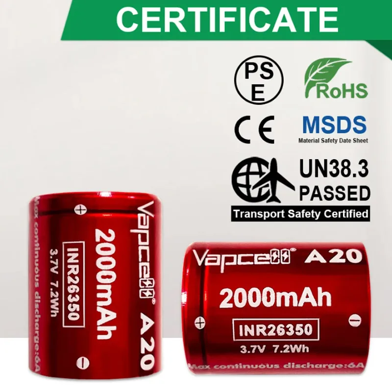 Vapcell-Batterie Lithium-ion Rechargeable, Capacité 26350 mAh, Snap2000 V, Cellule pour Lampe de Poche, VapeMod, Original, A20 INR 3.7