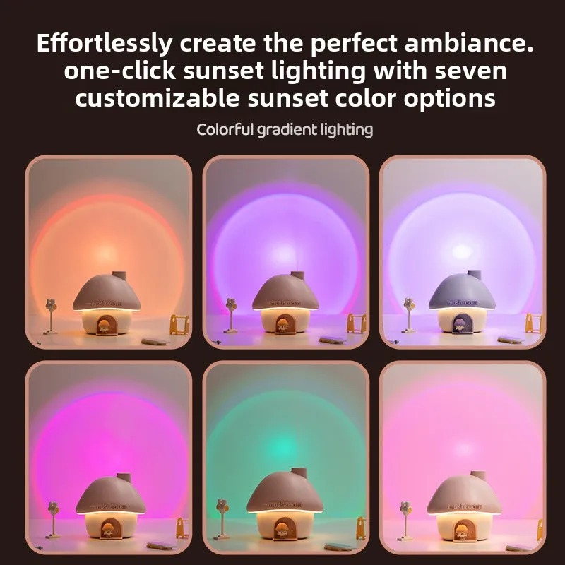 Humidificateur d'air pour maison de champignon, 300ML, Rechargeable par USB, avec lumière ambiante, pour maison, bureau, voiture, pulvérisation d'air silencieuse