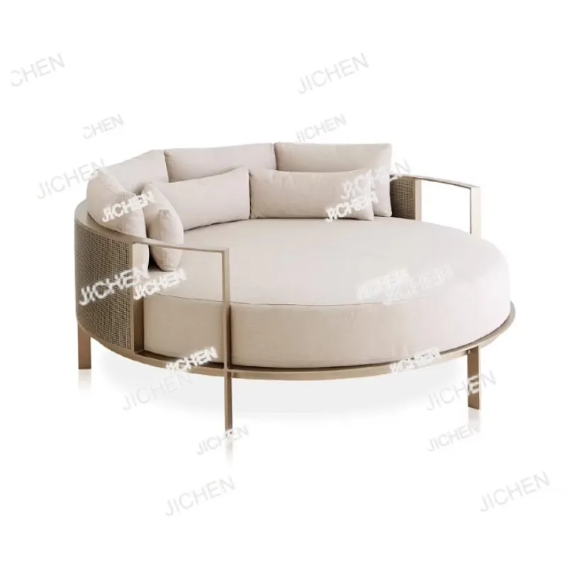 โซฟาพักผ่อนกลางแจ้งทรงกลมขนาดใหญ่ สีแชมเปญโกลด์ สำหรับสระว่ายน้ำ วิลล่า ลานบ้าน สวน ระเบียง ชายหาด