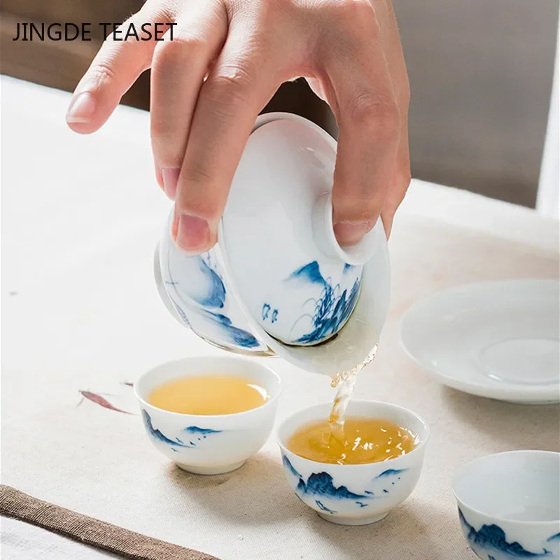 Chinese Ceramic Gaiwan Hand Painted Teacup Tea tureen handmade Porcelain Teaware Accessories Drinkware Personal Single Cup