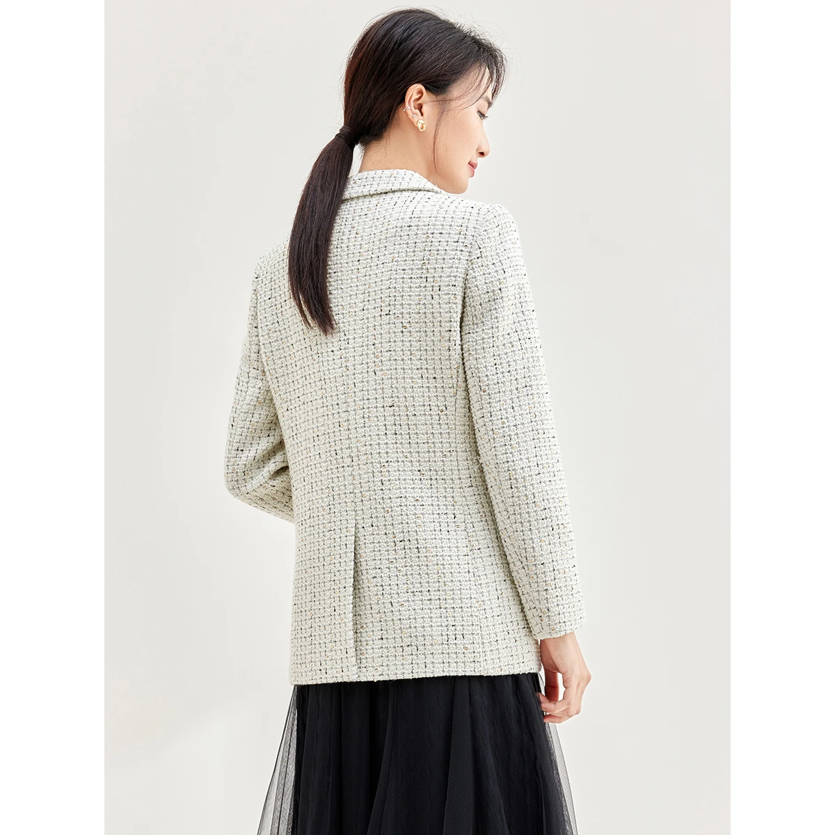 SENTUBILA Women's Tweed Blazer 2026 Spring Chic Notched Lapel Long Sleeve Loose Fit Office Lady New Outerwear 153XC3530X