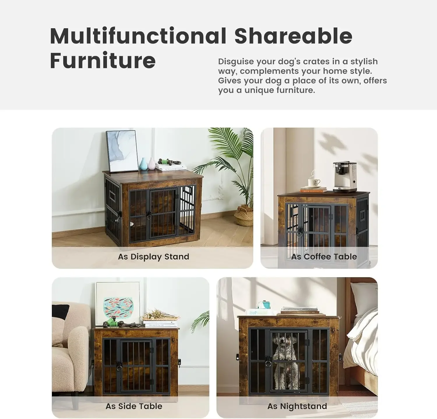 [عالية الجودة، صفقة ساخنة! ]أثاث صندوق الكلاب للكلاب المتوسطة، بيت كلب داخلي مقاس 38.8 بوصة، طاولة نهاية قفص الكلاب الخشبية مع 2 ريمو