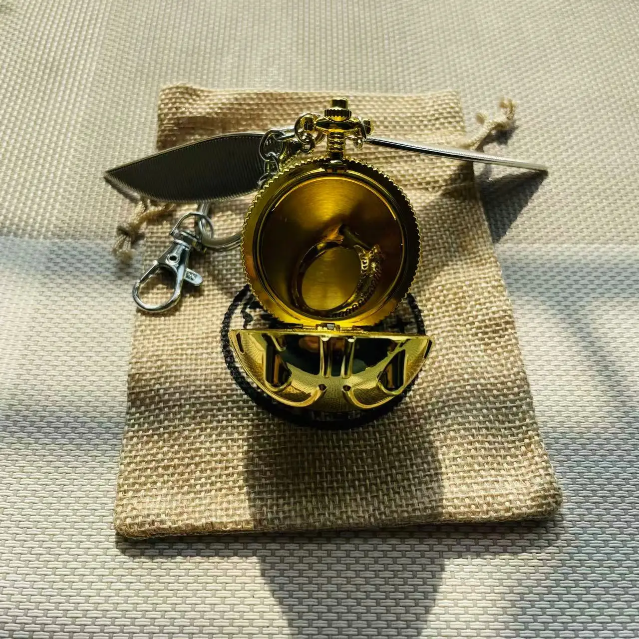 Golden Openable Winged Ball Storage Keychain Resurrection Stone Ring Sack 3PCS Set Halloween Christmas Gift Proposal Props