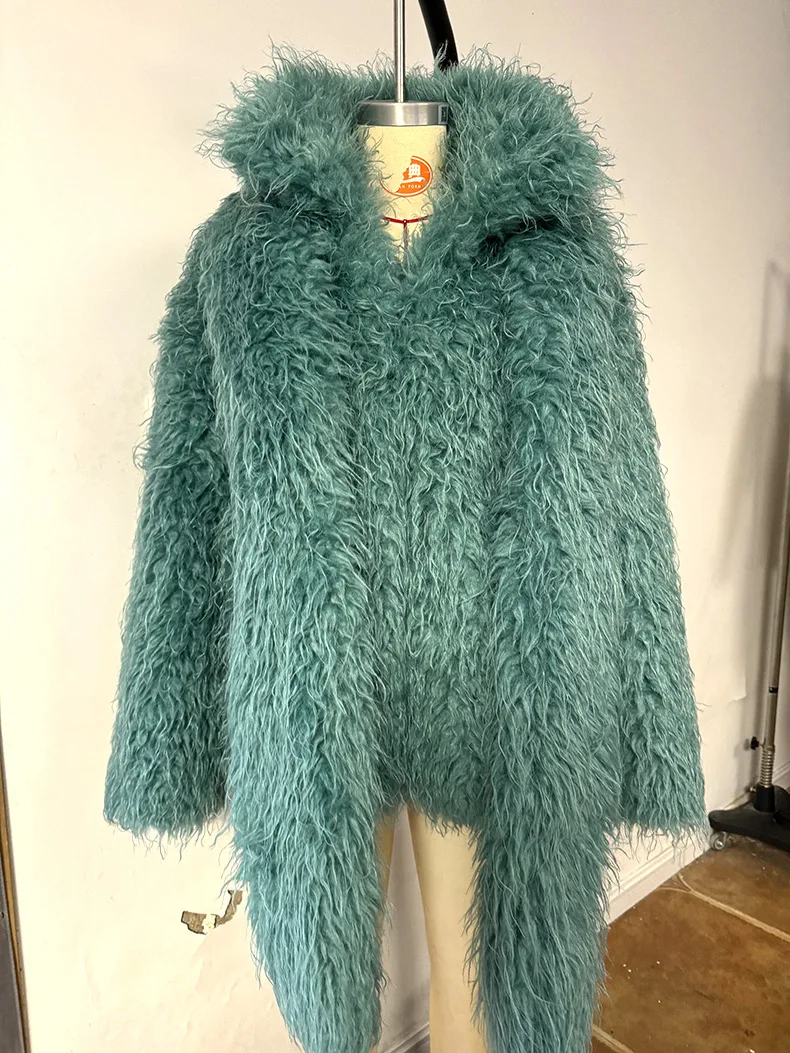 Faux Fur Coats Women Solid Fur Jacket Oversize Scarf Round Neck Long Sleeve Open Stitch Thick Warm Fur Casual 2025 Autumn Winter