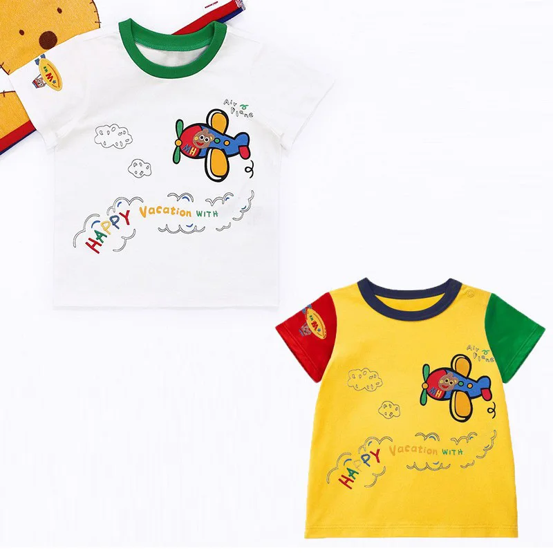 Baby Cute Summer Short Sleeve Korean Boys Girls Cartoon Plane Bear Embroidery Print Tshirt Soft Cotton Vibrant Cool Fun