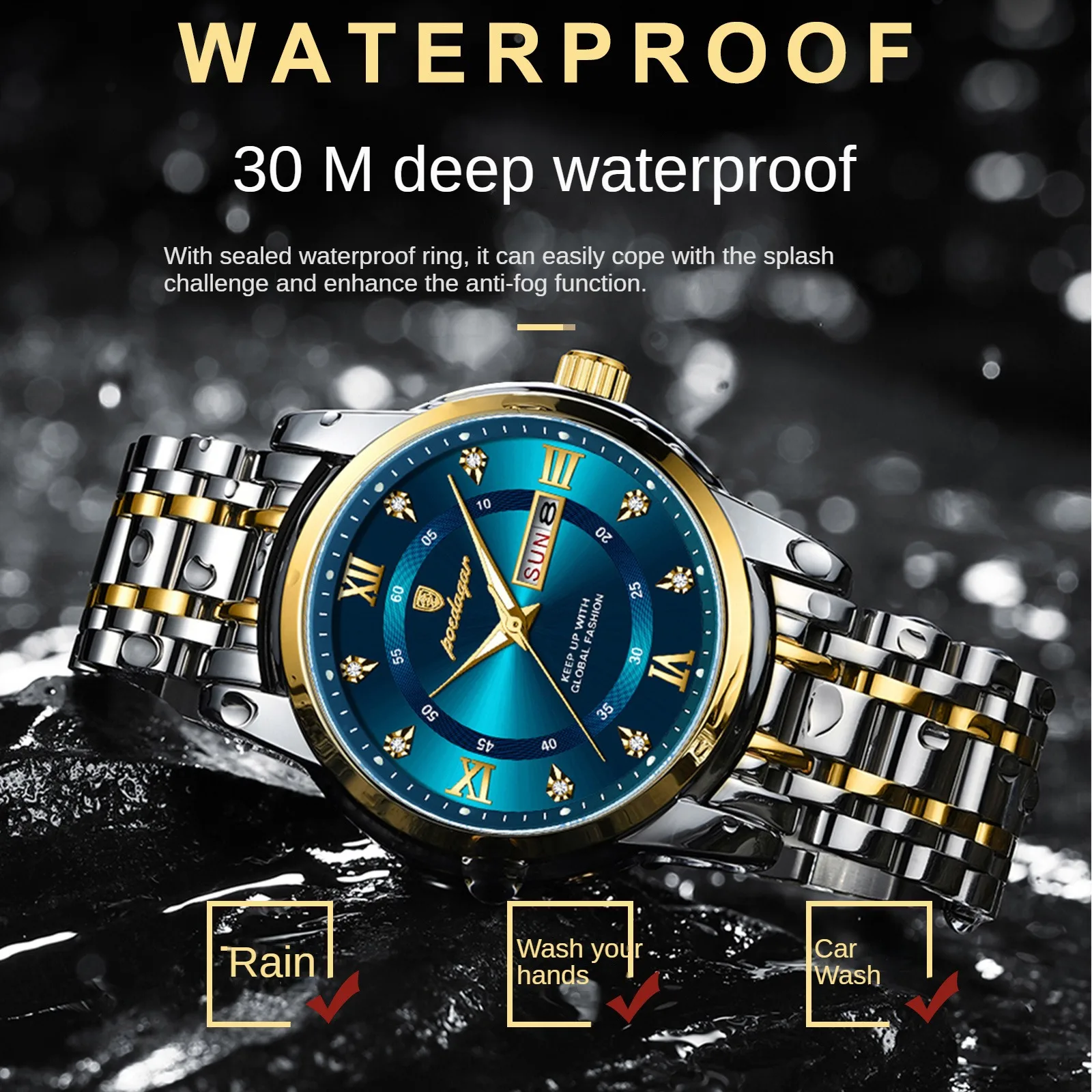 New Swiss Brand Men\'s Watch Waterproof Double Date Luminous Quartz Watch