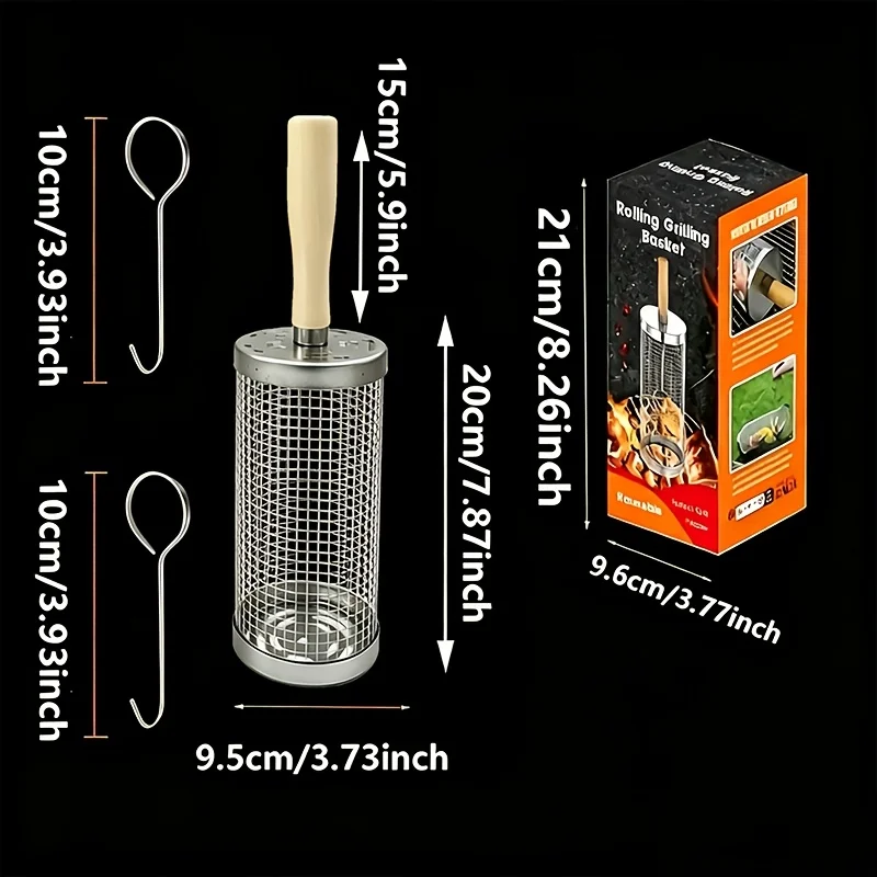 3Pcs Stainless Steel BBQ Cage Basket Set Portable Camping Cooking Grill Rack Air Fryer Liner Cutter Kitchen Accessories Tool