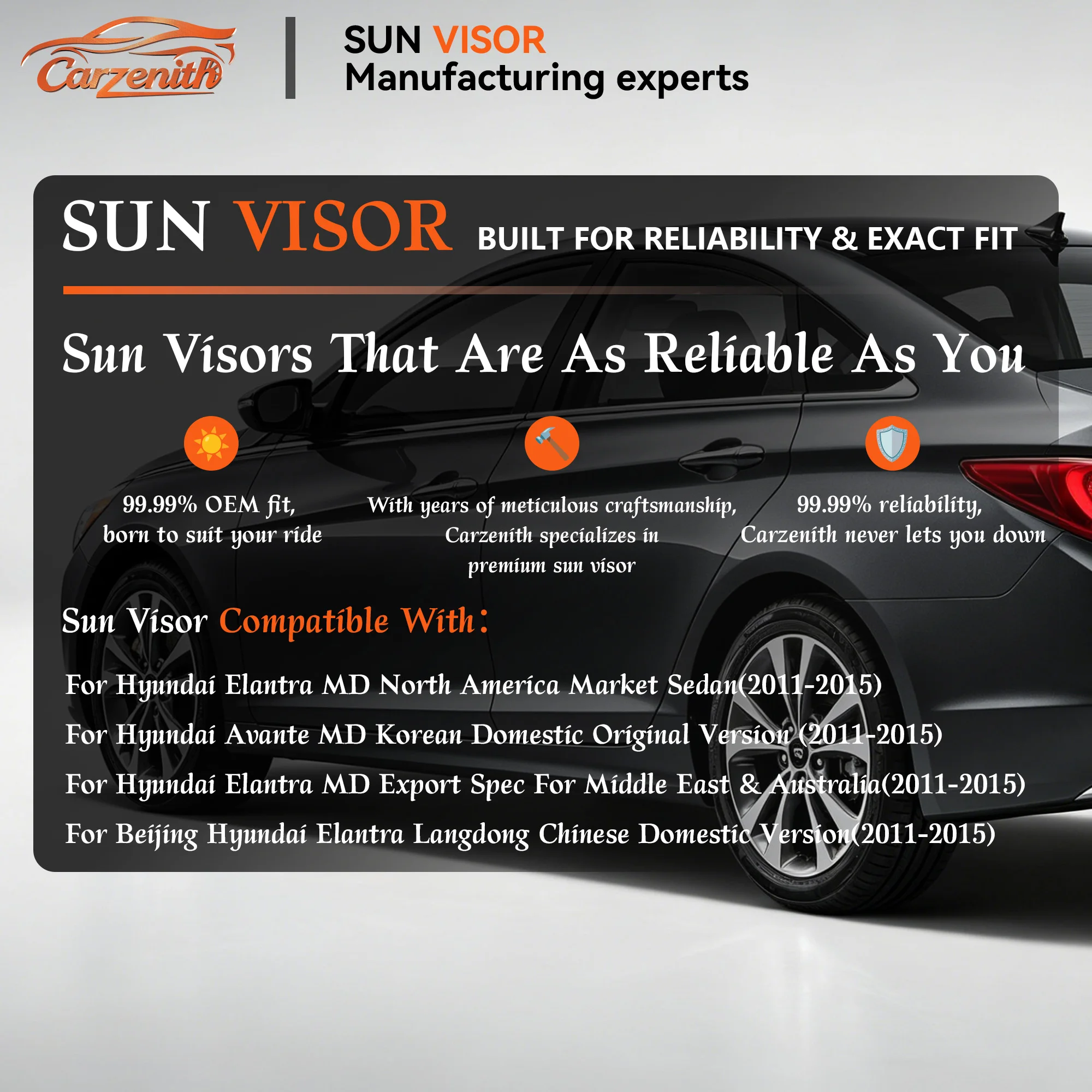 Carzenith Sun Visor For Hyundai Elantra /Nitra Avante MD Sedan Coupe 2011 2012 2013 2014 2015 Sunvisor G4NBF