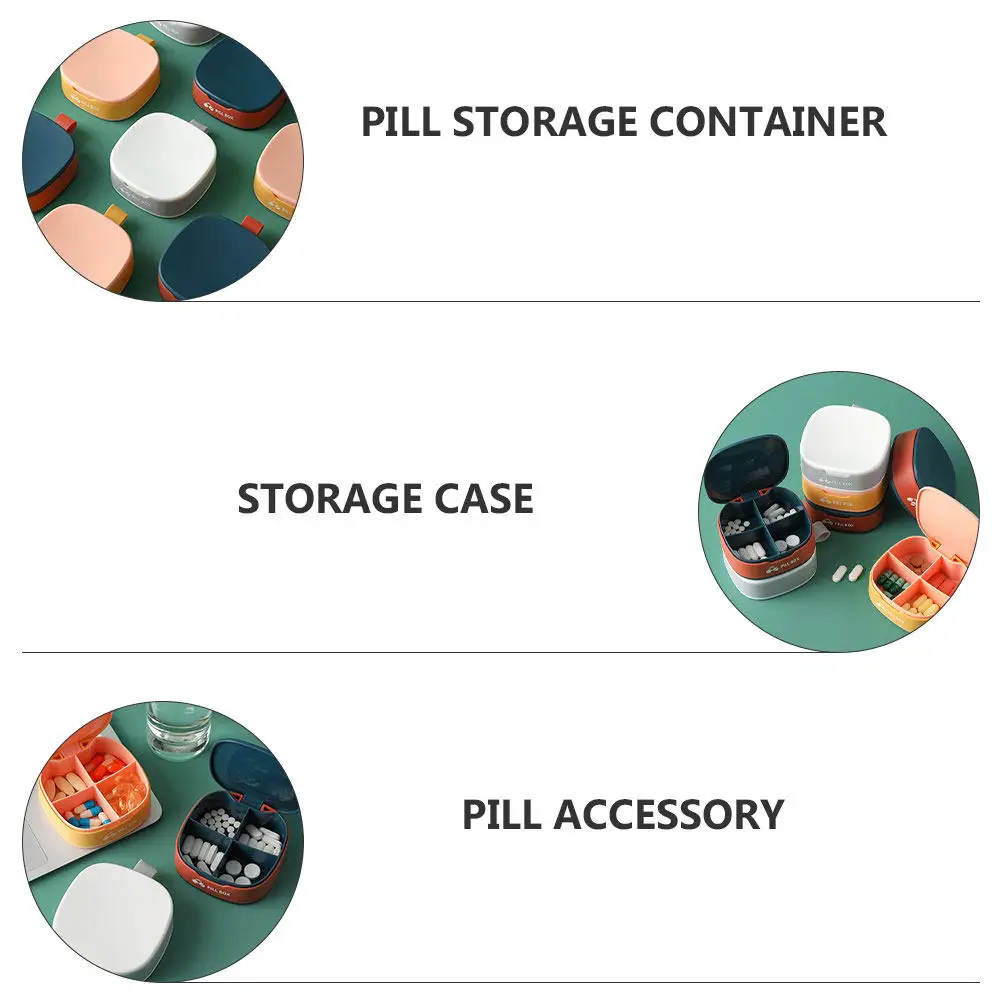 3Pcs Portable Mini Pill Storage Boxes 4-Compartment Travel Medicine Dispenser Dustproof Moistureproof Secure Lock Color Matching