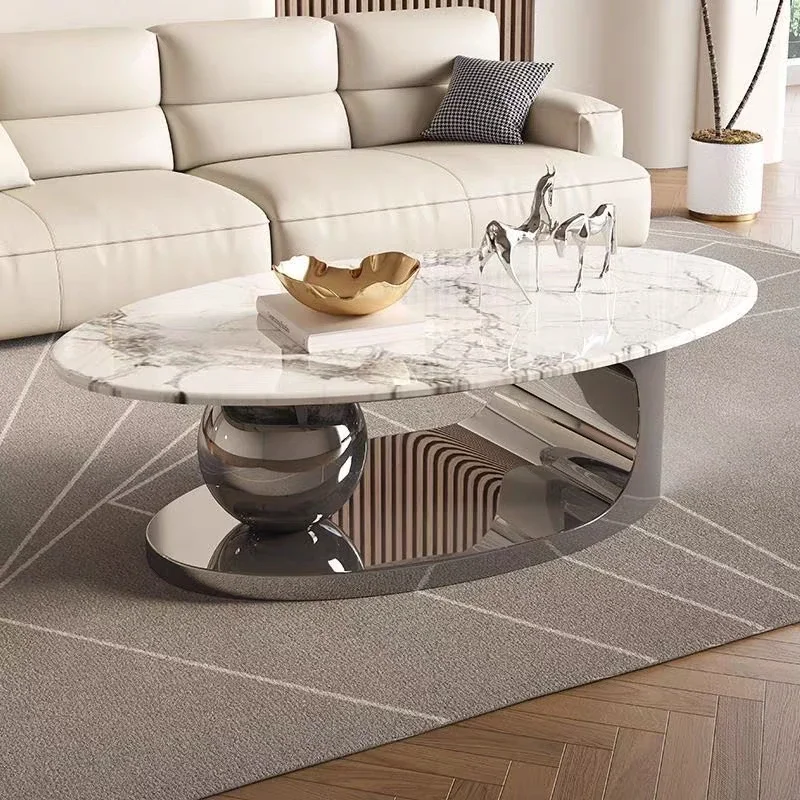 -Rock Slab Light Luxury Coffee Table Modern Minimalist Home Small House Italian Living Room Designer Oval Coffee Table Table