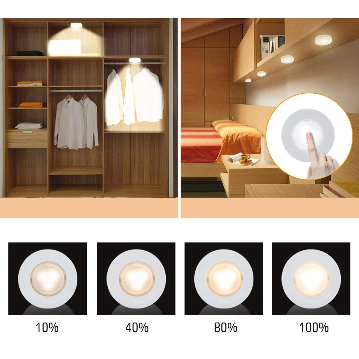 

2pcs Wireless Cabinet LED Lights Set Brightness Adjustable Cupboard Accent Light - 1 Light and 1 (Warm Light)