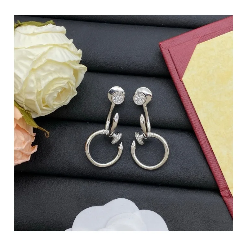 

New Old Three-color Double-ring Nail Earrings, Men and Women Couples with The Same Earrings, High-end Foreign Trade Accessories