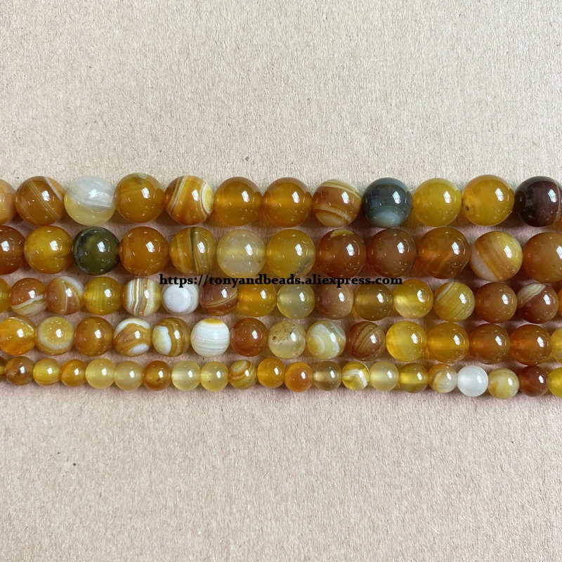 Natural Stone Amber Stripes Onyx Agate Round Loose Beads 6 8 10 MM Pick Size For Jewelry Making DIY