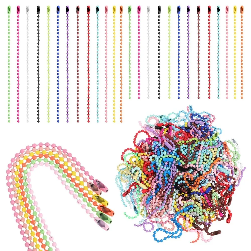 

1000Pcs Ball Beads Chain Bulk 2.4*10/12cm Dog Tag Metal Chain Ball Keychains with Connectors for Hanging Decoration Mixed Color
