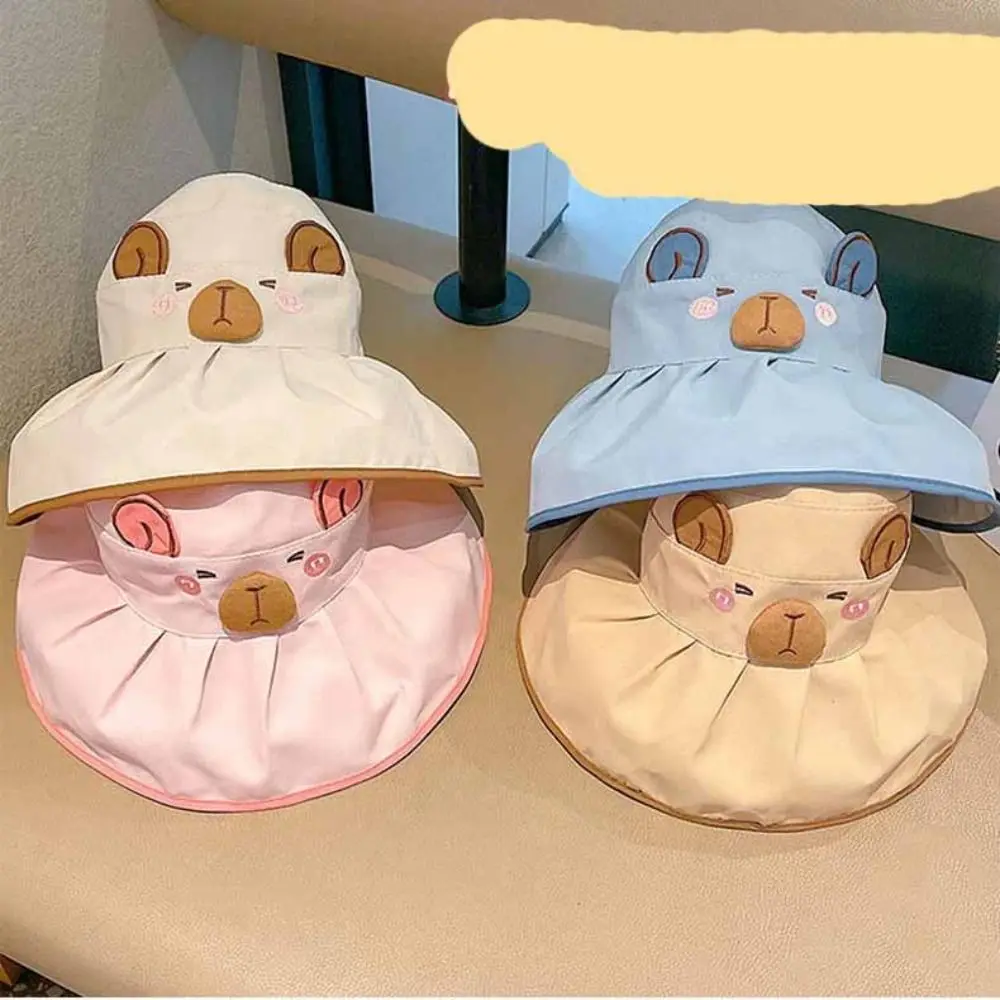 

Korean Style Cartoon Capybara Bucket Hat Quick-dry Shading Hat Summer Kid Sunhat Solid Color Anti-UV Sun Hat