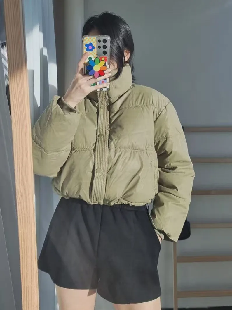 

Sli Retro PU Leather ort Thiened Bread Coat Stand Collar Autumn Winter Outerwear for Women Commute Streetwear Travel