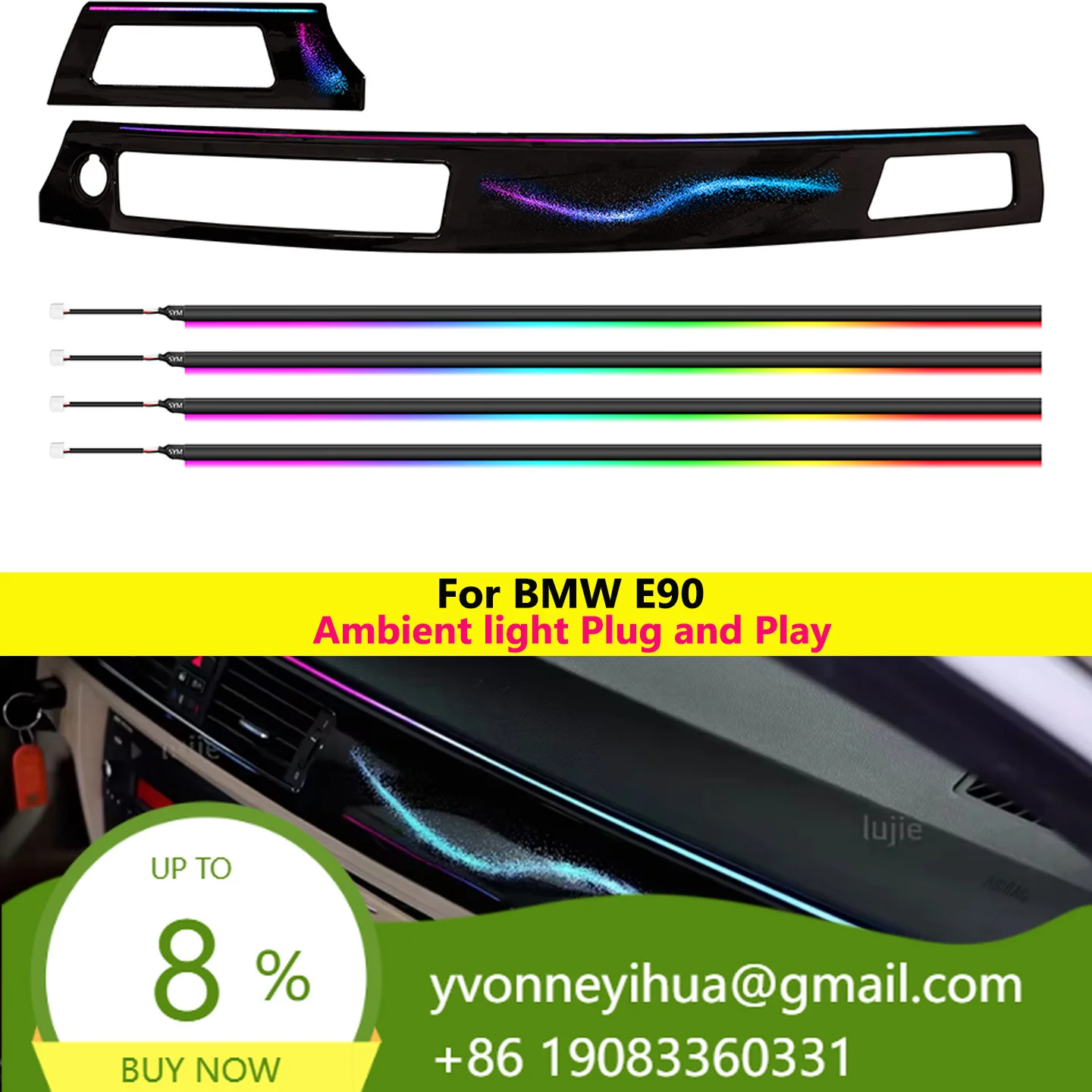 Autowellus 18 Lights Symphony 12V 3-5W Ambient Light Kit 3 Series E90 E92 E93 OE 63117161667 Interior Atmosphere Lamp Handle