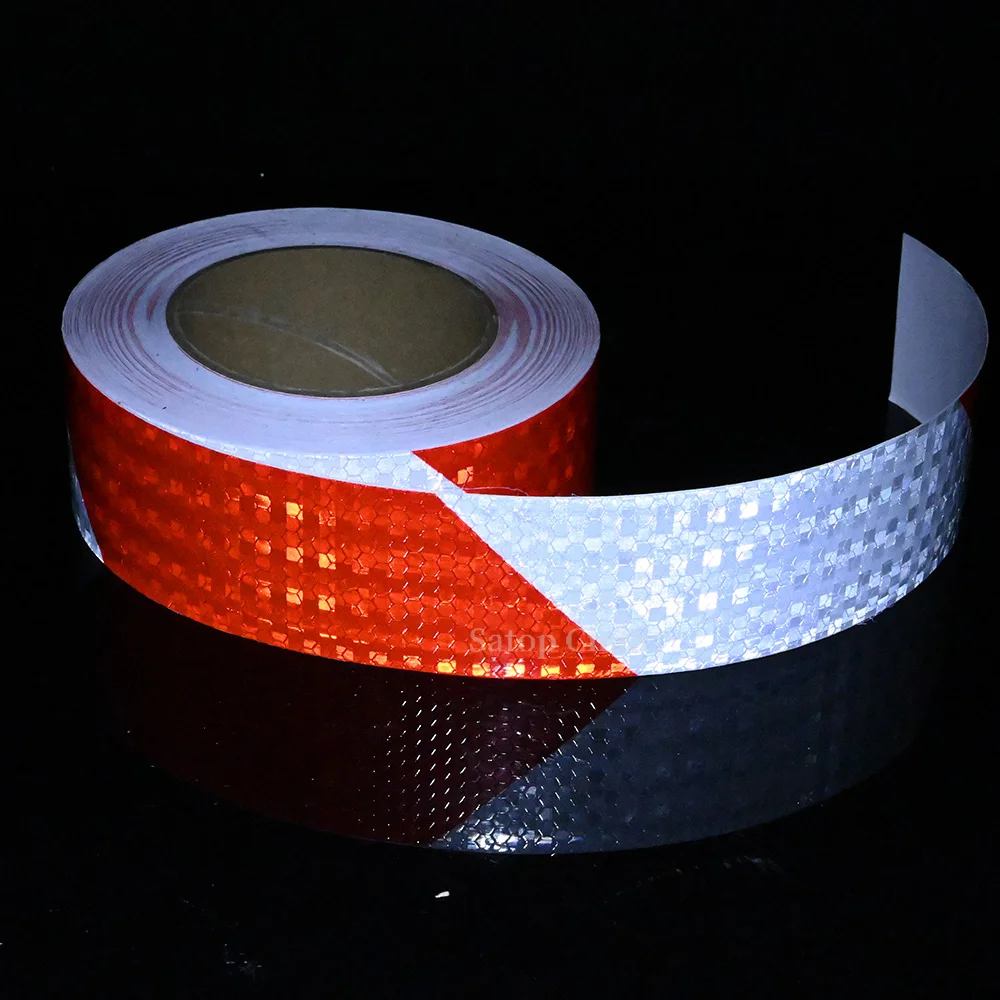 5cm*50m Shining Reflective Safety Warning Tapes White-Red Left Right Twill Self Adhesive Waterproof Reflectors Stickers For Car