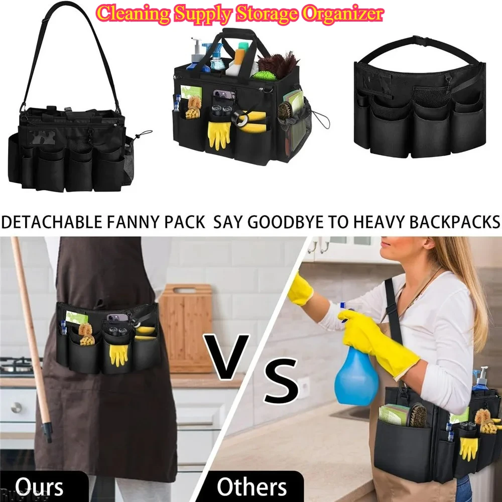 Cleaning Supply Storage Organizer - Multi-Compartment Detailing Bag with Adjustable Shoulder Strap for Home & Auto