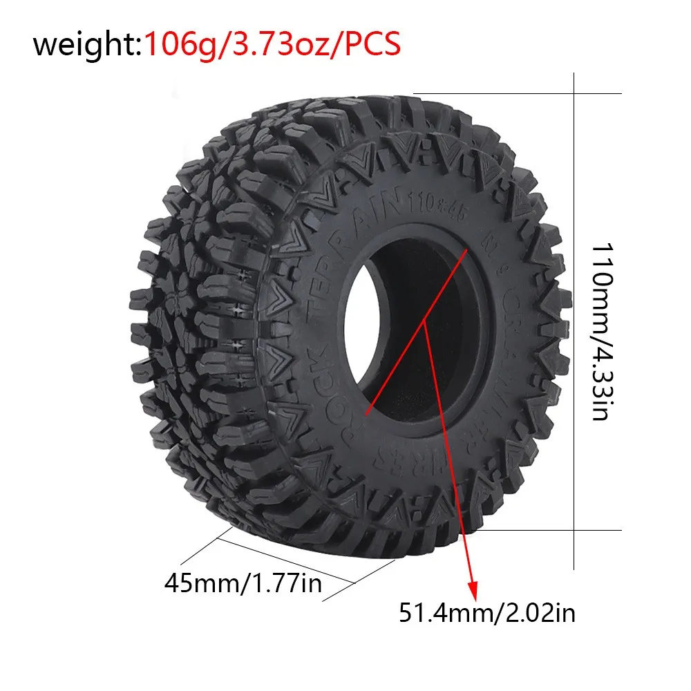 4pcs Diamond Tires 110mm*45mm Mud Terrain 1.9\