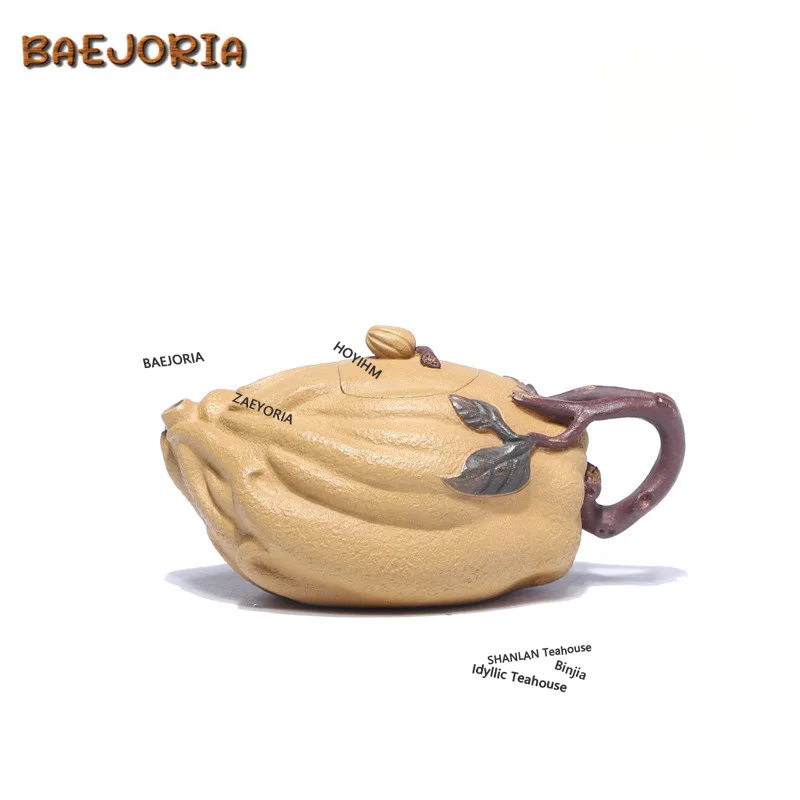 BAEJORIA 140ml Yixing Purple Clay Teapot Handmade Buddha's-hand Pot Raw Ore Section Mud Powder Syrup Kettle Zisha Teaset Gift