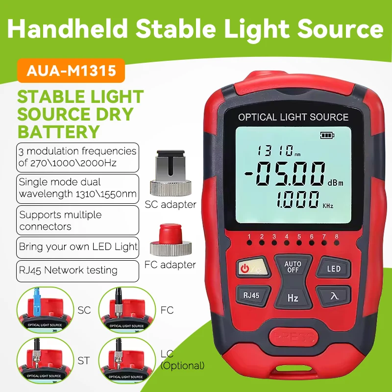 

AUA-M1315 Optic Fiber Power Meter FTTH Fiber Cable Tester and Singlemode Fiber Optical Light Source