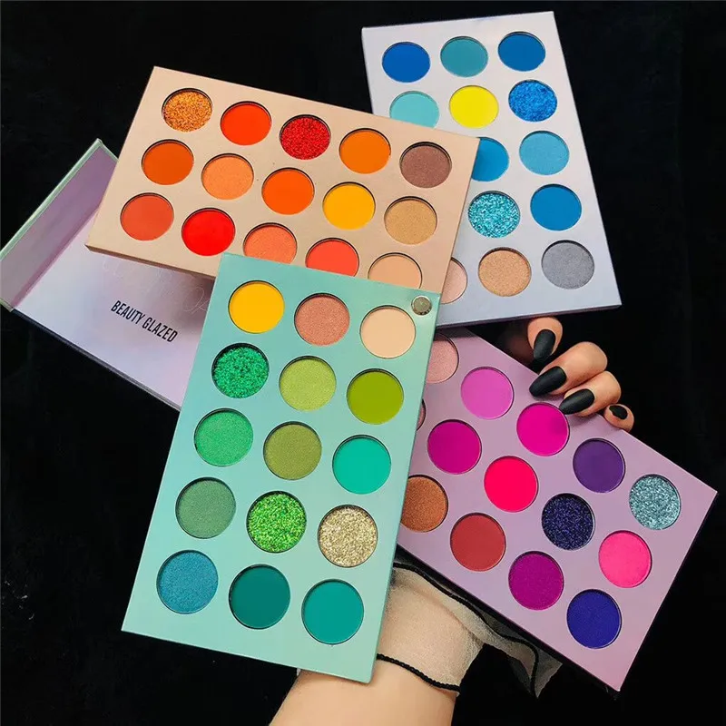 2022 BEAUTY GLAZED New Arrival 4 in 1 Color Board Eyeshadow Palette 60 Colors Neon Yellow Eye Pigment Matte Glitter Highlighter