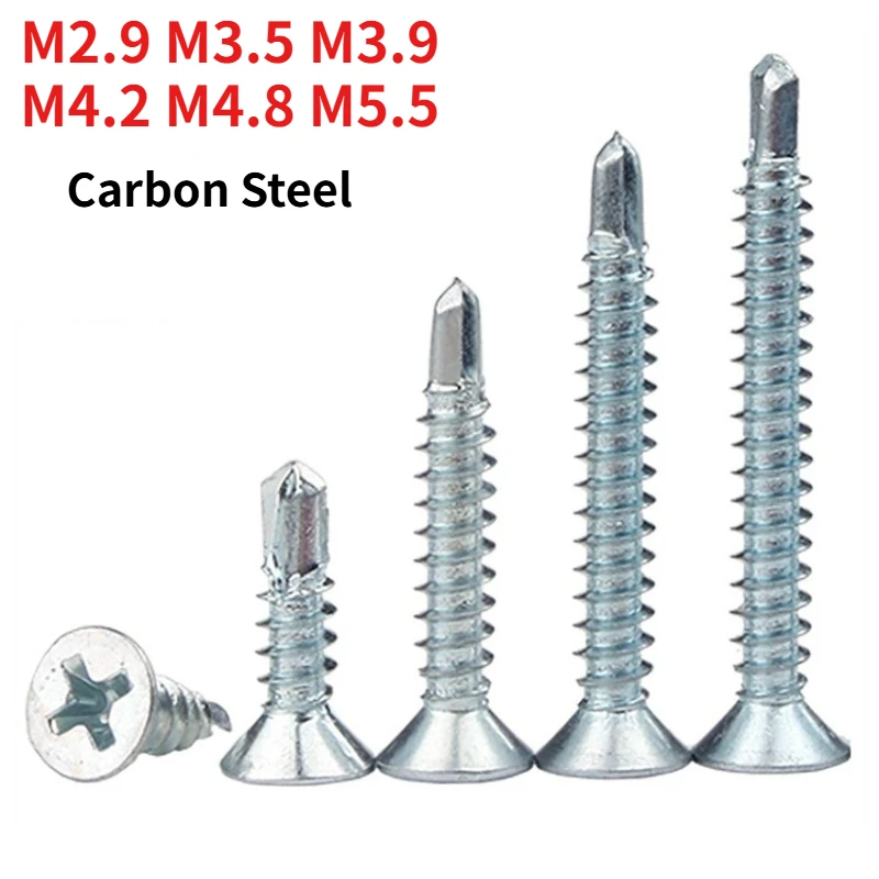 M2.9 M3.5 M3.9 M4.2 M4.8 M5.5Zinc-Plated Phillips Countersunk Self-Tapping Screw, DIN 7504P Flat-Head Tek Screw