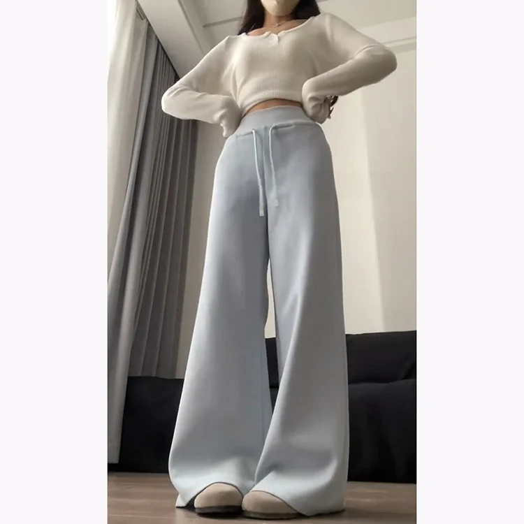 Blaue Spor-Schlaghose für Damen, Frühling und Sommer, 2025, neue Sle-Schlankheitshose mit lockerem String, lange Hose, Fre Korean Sle