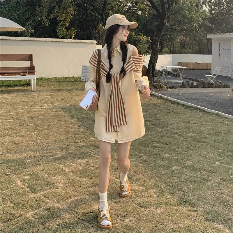 Off Shoulder Shirt Dress Women's Autumn Design Sense New Niche Artistic Sense Chic Short Skirt