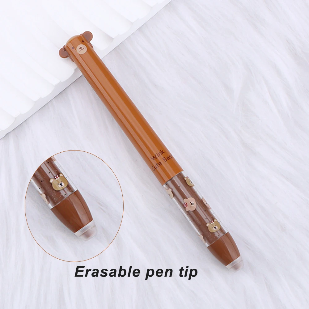 قلم محايد قابل للمسح ومقلمة من السيليكون، حبر ممحاة ساخنة، ألوان حبر زرقاء، تصميم على شكل حيوان، طرف 0.5 مم #4